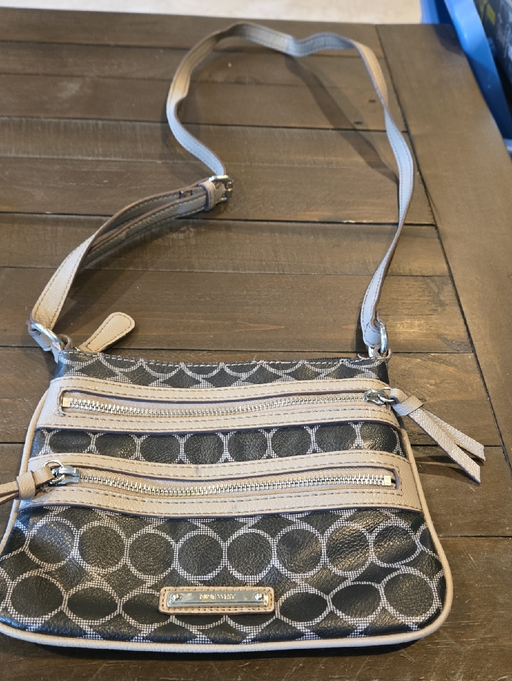 Nine West Light Gray and Ivory Signature Crossbody Bag